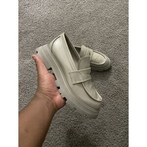 Size 37EU/5y- Alexander McQueen Lug-Sole Penny Platform Loafers Wander Gray Tan